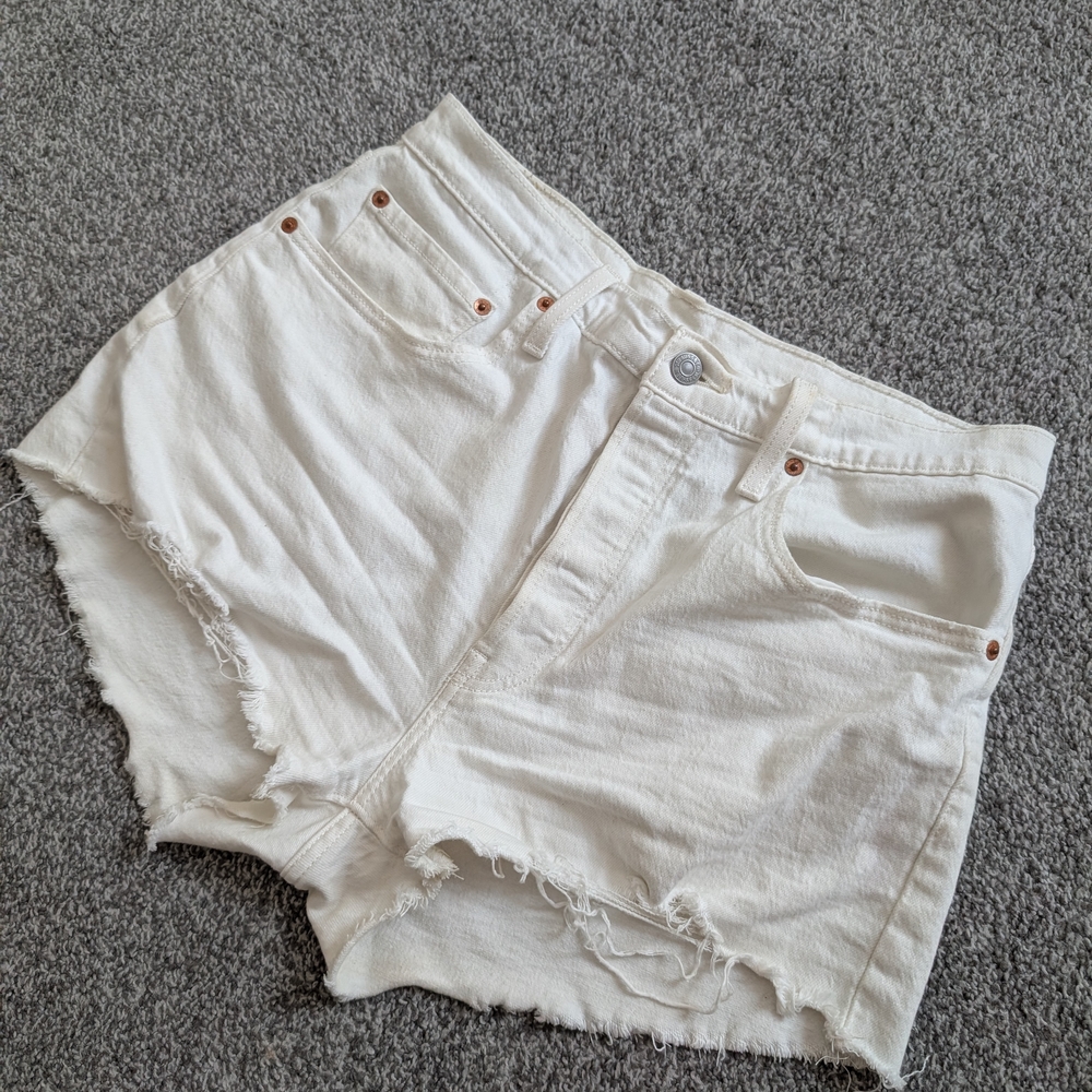 Levi's High Waist White Denim Shorts